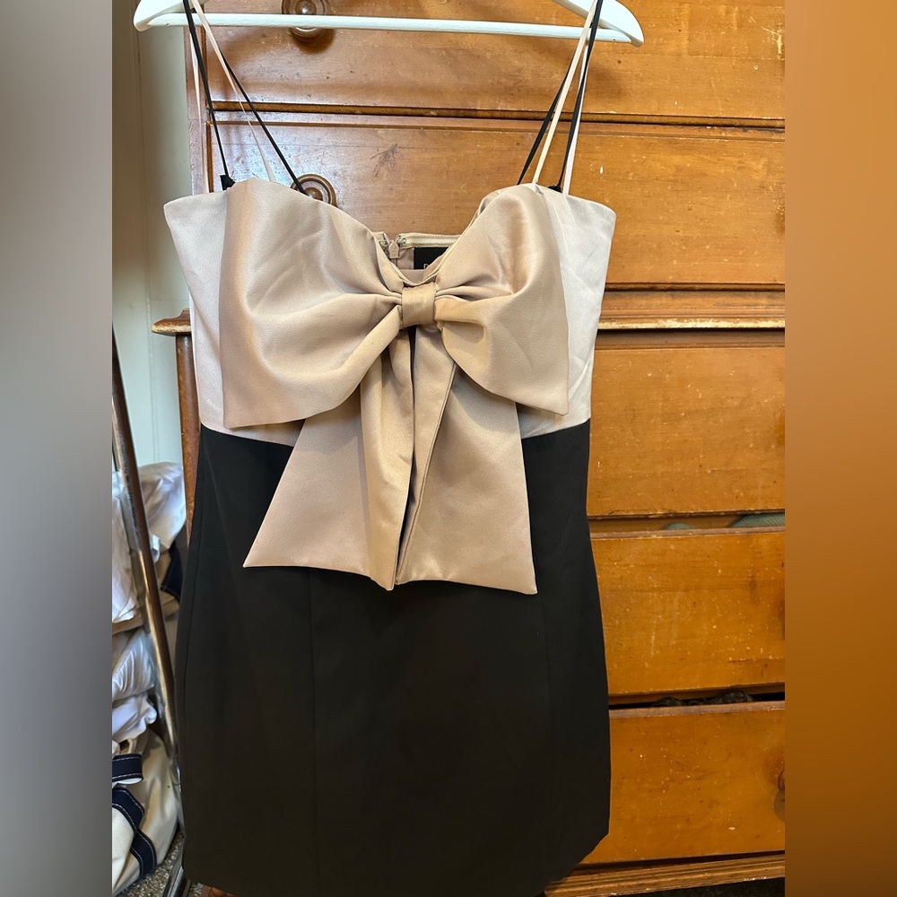 DO+BE Black and Cream Dress with Bow Accent